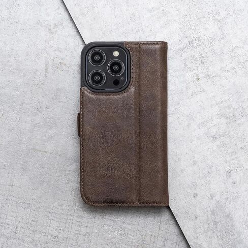 Porter Riley - Leather Case for iPhone 15 Pro Max. Premium Genuine Leather Stand/Cover/Wallet/Flip Case with Card Slots & Horizontal Stand (Chocolate Brown) in Kuwait