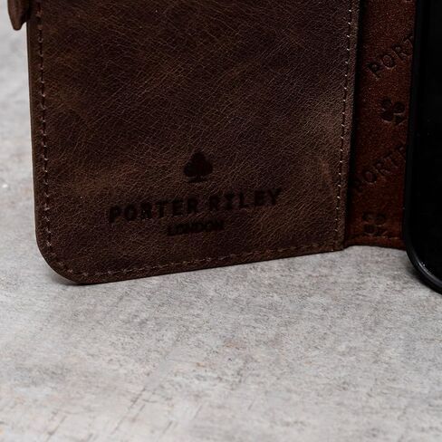 Porter Riley - Leather Case for iPhone 15 Pro Max. Premium Genuine Leather Stand/Cover/Wallet/Flip Case with Card Slots & Horizontal Stand (Chocolate Brown) in Kuwait