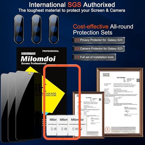 Milomdoi [3+3 عبوات] لهاتف Samsung Galaxy S23 Plus S23+ واقي شاشة الخصوصية ملحقات الزجاج المقسى 3 عبوات شاشة الخصوصية Samsung Galaxy S23 Plus S23+ 3 عبوات واقي عدسة الكاميرا مناسب in Saudi Arabia