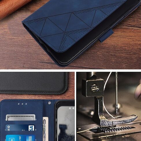 for Google Pixel 9A Leather Case, Geometric Patterns Wallet Case with 3 Card Slots, Magnetic Closure Kickstand Flip Phone Case Shockproof Cover, Blue in Kuwait