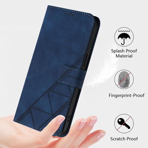 for Google Pixel 9A Leather Case, Geometric Patterns Wallet Case with 3 Card Slots, Magnetic Closure Kickstand Flip Phone Case Shockproof Cover, Blue in Kuwait