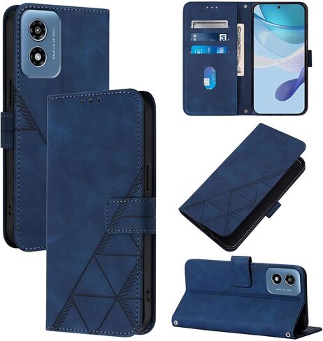 for Google Pixel 9A Leather Case, Geometric Patterns Wallet Case with 3 Card Slots, Magnetic Closure Kickstand Flip Phone Case Shockproof Cover, Blue in Kuwait