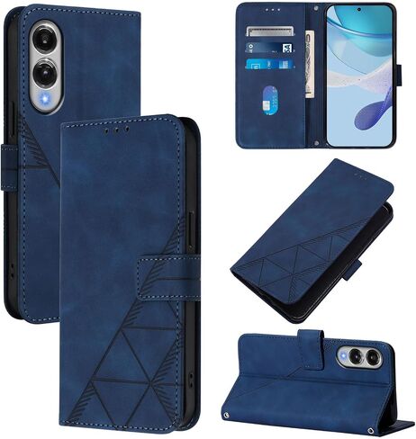 for Google Pixel 9A Leather Case, Geometric Patterns Wallet Case with 3 Card Slots, Magnetic Closure Kickstand Flip Phone Case Shockproof Cover, Blue in Saudi Arabia