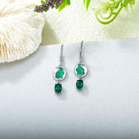 الأفعى انخفاض الأقراط الزمرد 925 الفضة الاسترليني جولة قطع الزمرد خمر الأفعى انخفاض الأقراط للنساء in Kuwait