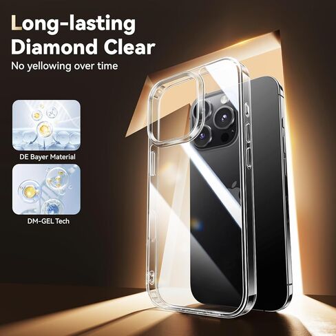 Diamond Clear for iPhone 14 Plus Case with 2X Screen Protector + 2X Camera Lens Protector, [Not Yellowing][Military-Grade Protection] Slim Thin Shockproof Phone Case for 14 Plus, Clear in Kuwait