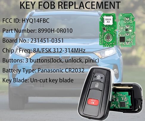 مفتاح ذكي لتويوتا RAV4 هايلاندر 2020-2023، Alliskeys Key Fob مناسب لـ HYQ14FBC 231451-0351 8990H-0R030 8990H-0E020 in Kuwait