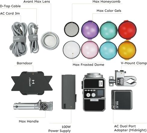 مجموعة أدوات إنشاء إضاءة التصوير الفوتوغرافي من Avant Max LED مع تحكم LCD، باب بارندور، مقبض مريح، 6 مرشحات ألوان، CRI/TLCI 96+، 2700-6500K، طاقة تيار متردد/تيار مستمر، إضاءة استوديو احترافية in Kuwait