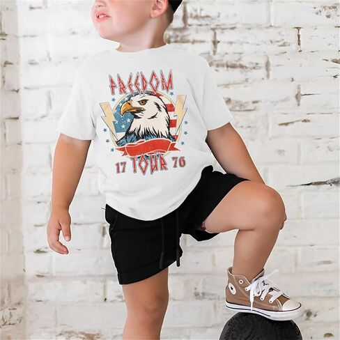 Toddler Boys 4th of July Shirt Freedom Tour Patriotic T-Shirt Eagle American Flag Tee Tops Independence Day Clothes in Kuwait