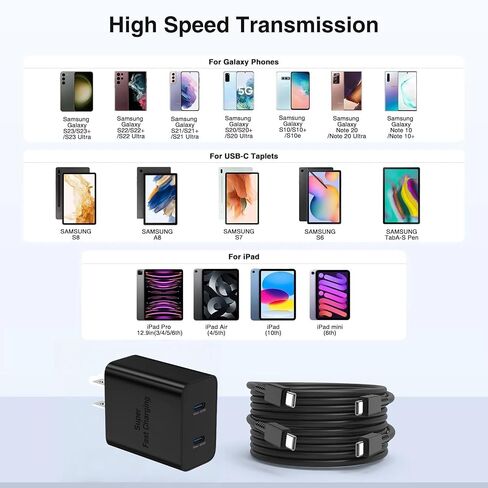 2Pack 45W Super Fast Charging Block and USB C to C Cable 10ft,Type C Wall Charging Power Adapter and Android Phone Charger Cord Long for Samsung Galaxy S24+/S23 Ultra/S23+/S22/S21/Note 10/Note20 Plus in Saudi Arabia