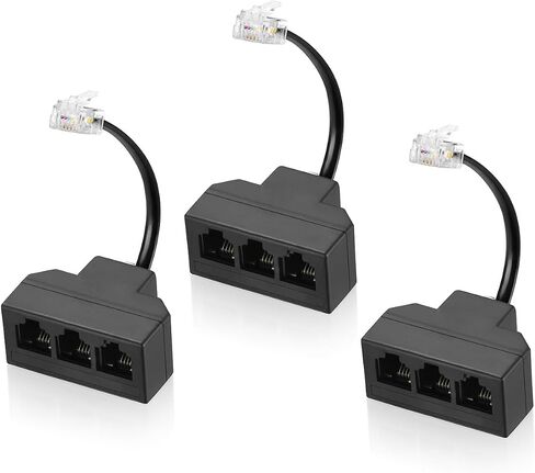 RJ11 Cable 2 Way Telephone Splitter 3 Pack, White, Splitter 6P4C Connector Phone Line Cord Adapter with Cable for Landline Telephone Wire, Suitable for Telephone, Fax Machine in Saudi Arabia