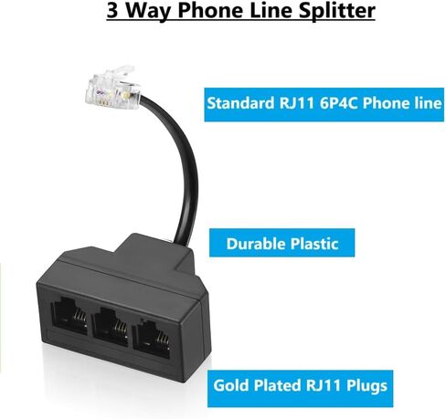RJ11 Cable 2 Way Telephone Splitter 3 Pack, White, Splitter 6P4C Connector Phone Line Cord Adapter with Cable for Landline Telephone Wire, Suitable for Telephone, Fax Machine in Saudi Arabia