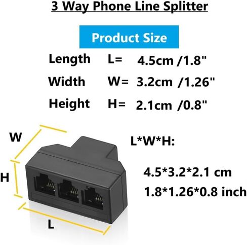 RJ11 Cable 2 Way Telephone Splitter 3 Pack, White, Splitter 6P4C Connector Phone Line Cord Adapter with Cable for Landline Telephone Wire, Suitable for Telephone, Fax Machine in Saudi Arabia