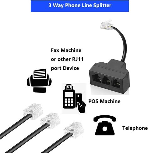 RJ11 Cable 2 Way Telephone Splitter 3 Pack, White, Splitter 6P4C Connector Phone Line Cord Adapter with Cable for Landline Telephone Wire, Suitable for Telephone, Fax Machine in Saudi Arabia