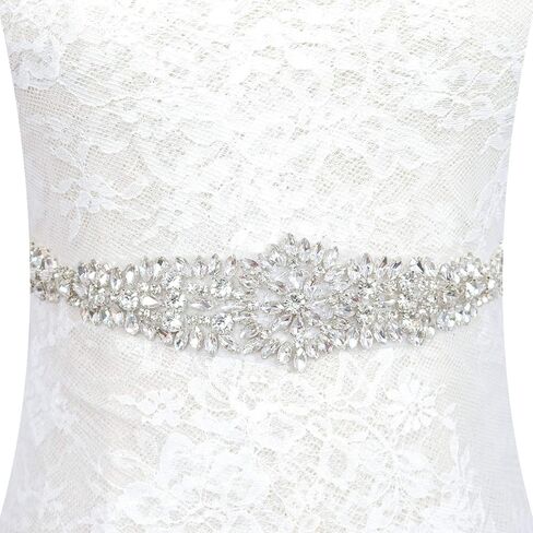 Pardecor Rhinestone Applique Crystal Belt Women Dress Wedding Crystal Trim Silver Rhinestones Trims Sash Wedding Belt for Bridal Dress Evening Dress in Kuwait