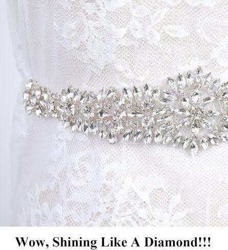 Pardecor Rhinestone Applique Crystal Belt Women Dress Wedding Crystal Trim Silver Rhinestones Trims Sash Wedding Belt for Bridal Dress Evening Dress in Kuwait