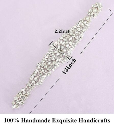 Pardecor Rhinestone Applique Crystal Belt Women Dress Wedding Crystal Trim Silver Rhinestones Trims Sash Wedding Belt for Bridal Dress Evening Dress in Kuwait