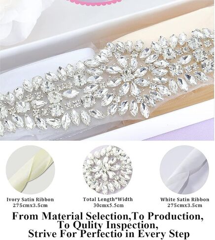 Pardecor Rhinestone Applique Crystal Belt Women Dress Wedding Crystal Trim Silver Rhinestones Trims Sash Wedding Belt for Bridal Dress Evening Dress in Kuwait