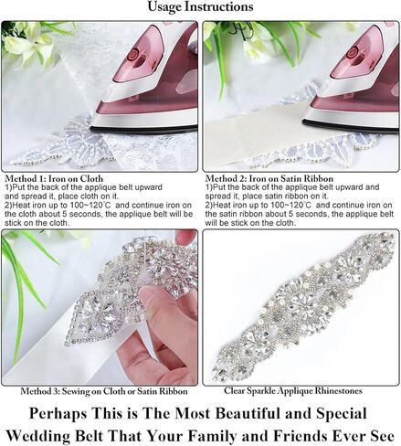 Pardecor Rhinestone Applique Crystal Belt Women Dress Wedding Crystal Trim Silver Rhinestones Trims Sash Wedding Belt for Bridal Dress Evening Dress in Kuwait