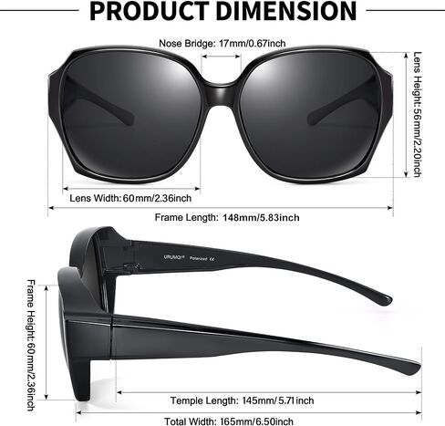 نظارات شمسية كبيرة الحجم من URUMQI تناسب النظارات للنساء، ظلال مربعة مستقطبة حماية من الأشعة فوق البنفسجية 400 كبيرة جدًا in Kuwait