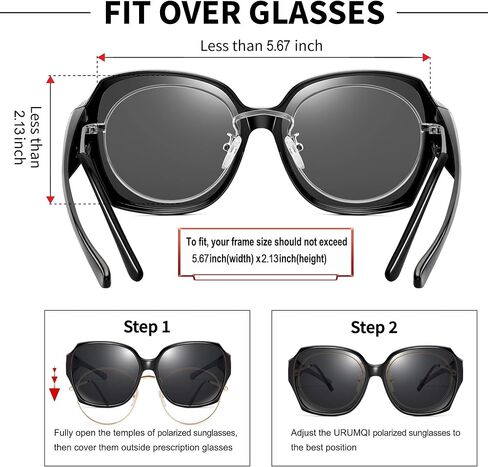 نظارات شمسية كبيرة الحجم من URUMQI تناسب النظارات للنساء، ظلال مربعة مستقطبة حماية من الأشعة فوق البنفسجية 400 كبيرة جدًا in Kuwait