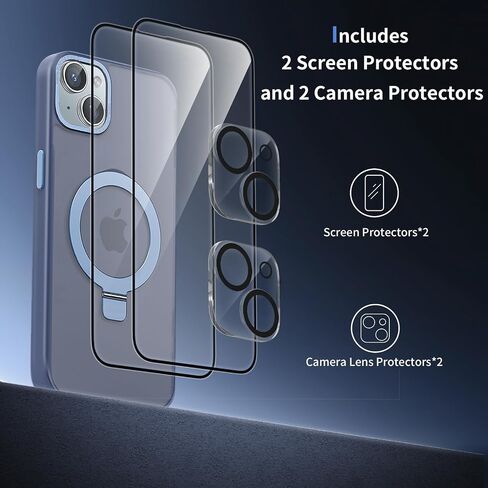 Meefad Magnetic for iPhone 15 Pro Max Case, Compatible with MagSafe, 2 Screen Protector + 2 Camera Lens Protector, Translucent Matte Phone Case with Invisible Ring Stand, Protective Case Cover, Pink in Saudi Arabia