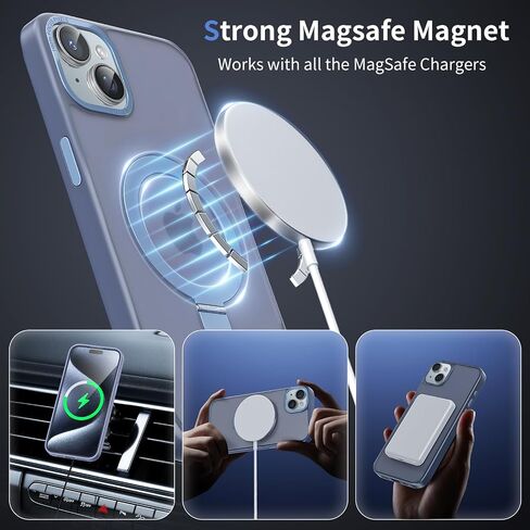 Meefad Magnetic for iPhone 15 Pro Max Case, Compatible with MagSafe, 2 Screen Protector + 2 Camera Lens Protector, Translucent Matte Phone Case with Invisible Ring Stand, Protective Case Cover, Pink in Saudi Arabia