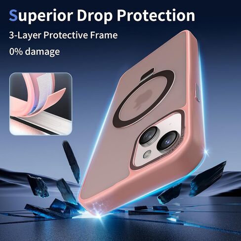 Meefad Magnetic for iPhone 15 Pro Max Case, Compatible with MagSafe, 2 Screen Protector + 2 Camera Lens Protector, Translucent Matte Phone Case with Invisible Ring Stand, Protective Case Cover, Pink in Saudi Arabia