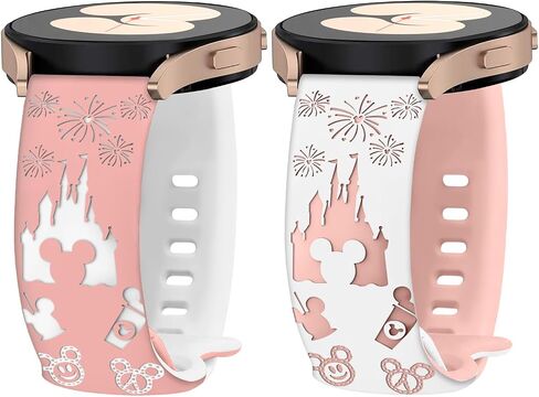 2 Pack Cartoon Engraved Bands Compatible with Samsung Galaxy Watch 7 6 5 4 FE 40mm 44mm/Active 2/Watch 3 41mm Women, 20mm Two-Tone Cute Soft Silicone Sport Strap in Saudi Arabia