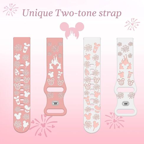 2 Pack Cartoon Engraved Bands Compatible with Samsung Galaxy Watch 7 6 5 4 FE 40mm 44mm/Active 2/Watch 3 41mm Women, 20mm Two-Tone Cute Soft Silicone Sport Strap in Saudi Arabia