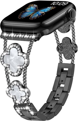 Bands Compatible with Apple Watch Band for Women 38mm 40mm 41mm 42mm 44mm 45mm 46mm 49mm, Bling Bracelet Designer Dressy Clover for iWatch Band Series SE Ultra 10 9 8 7 6 5 4 3 (Starlight) in Kuwait