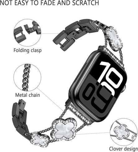 Bands Compatible with Apple Watch Band for Women 38mm 40mm 41mm 42mm 44mm 45mm 46mm 49mm, Bling Bracelet Designer Dressy Clover for iWatch Band Series SE Ultra 10 9 8 7 6 5 4 3 (Starlight) in Kuwait
