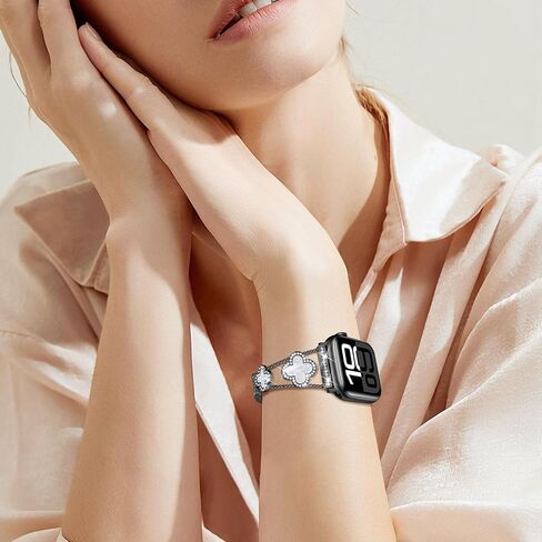 Bands Compatible with Apple Watch Band for Women 38mm 40mm 41mm 42mm 44mm 45mm 46mm 49mm, Bling Bracelet Designer Dressy Clover for iWatch Band Series SE Ultra 10 9 8 7 6 5 4 3 (Starlight) in Kuwait