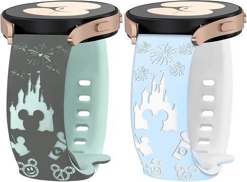 2 Pack Cartoon Engraved Bands Compatible with Samsung Galaxy Watch 7 6 5 4 FE 40mm 44mm/Active 2/Watch 3 41mm Women, 20mm Two-Tone Cute Soft Silicone Sport Strap in Saudi Arabia