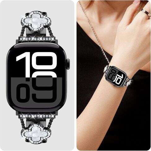 Bands Compatible with Apple Watch Band for Women 38mm 40mm 41mm 42mm 44mm 45mm 46mm 49mm, Bling Bracelet Designer Dressy Clover for iWatch Band Series SE Ultra 10 9 8 7 6 5 4 3 (Starlight) in Kuwait