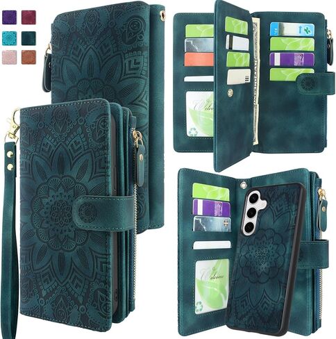 Harryshell Compatible with Samsung Galaxy S25+ Plus Wallet Case Detachable Phone Cover with Zipper Cash Coin Pocket Multi Card Slots Holder Wrist Strap Lanyard 6.7 inch (Floral Brown) in Saudi Arabia