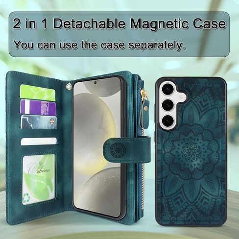 Harryshell Compatible with Samsung Galaxy S25+ Plus Wallet Case Detachable Phone Cover with Zipper Cash Coin Pocket Multi Card Slots Holder Wrist Strap Lanyard 6.7 inch (Floral Brown) in Saudi Arabia