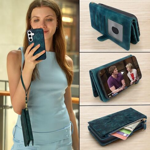 Harryshell Compatible with Samsung Galaxy S25+ Plus Wallet Case Detachable Phone Cover with Zipper Cash Coin Pocket Multi Card Slots Holder Wrist Strap Lanyard 6.7 inch (Floral Brown) in Saudi Arabia