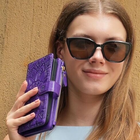 Harryshell Compatible with Samsung Galaxy S25+ Plus Wallet Case Detachable Phone Cover with Zipper Cash Coin Pocket Multi Card Slots Holder Wrist Strap Lanyard 6.7 inch (Floral Brown) in Kuwait