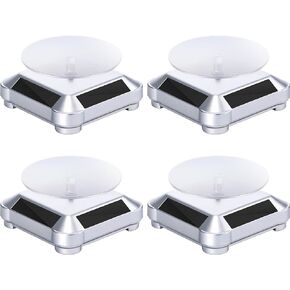 4 Solar Display Stand Turntable 360 Degree Rotating Display Stand Battery Double Use Motorized Display Solar Rotating Automatic Revolving Platform for Jewelry Collection Displaying (Black)