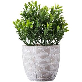"FAVRD" Artificial Plants Boxwood in Cement Pot Environmentally Conscious Partly Recycled Fake Plants Topiary Shrubs Faux Plants Indoor Home Office Decor Desk, 6.5 x 6.5 x 9.5 inches