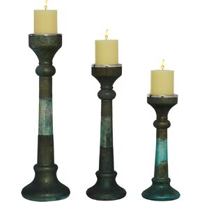 Deco 79 Glass Pillar Candle Holder with Removeable Stand, Set of 2 10", 12"H, Brown