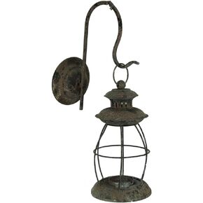 Antique-Inspired Rustic Brown Finish Metal Vintage Lantern Wall Mounted Candle Sconce - Timeless Elegance for Western or Farmhouse Decor - 16.25 Inches High