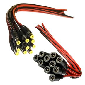 10 Pairs DC Power Pigtail Cable, 12V 5A 2.1mm x 5.5 mm Male & Female Connectors for CCTV Security Camera and Lighting Power Adapter