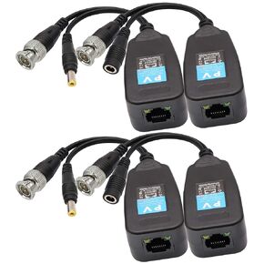 Video Balun RJ45 to BNC Transceiver Transmitter HD-CVI/TVI/AHD/CVBS with DC Power Connector for 1080P 3MP 4MP 5MP 8MP CCTV Security DVR Surveillance Camera System (4Pairs)