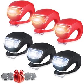 Set of 6 Bike Lights Front and Back, LED Clip-On Silicon Bicycle Lights with Waterproof Silicone Housing, Multi-Purpose Water Resistant Headlight