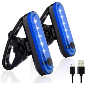 Blue Bike Tail Lights 2 Pack, Ultra Bright USB Rechargeable Bicycle Taillights, High Intensity Led Rear Bike Light Fits on Any Road Bikes or Helmets