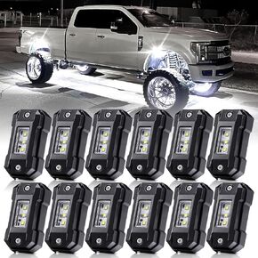 R4 LED White Rock Lights 8PCS with Switch Wire Harness Kit for Truck Off Road RZR SUV ATV UTV Bright Pure White Underglow Rock Lights Kit Trail TRAI Rig Lights Lamp