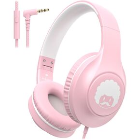 rockpapa Kids Headphones, Wired Headphones for Kids with Microphone, 85/94dB Volume Limiter Headphone for Girls Boys, Foldable Head Phones for School Tablet Laptop Purple Teal