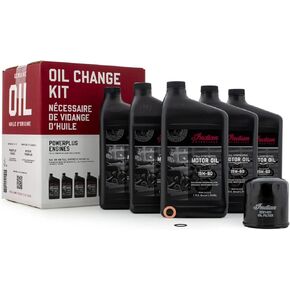 Indian Motorcycle Oil Change Kit for Specific Challenger and Pursuit Models With PowerPlus Engines, Includes 5 Quarts 15W-60 Full Synthetic Motor Oil, 1 Oil Filter, 1 Washer, 1 O-Ring - 2884171