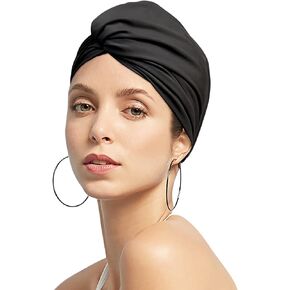 Women Swim Cap Elastic Swim Turban Cap Cover Ear Bath Pool Swimming Cap Pleated Shower Cap for Long Short Weave Curls Hair
